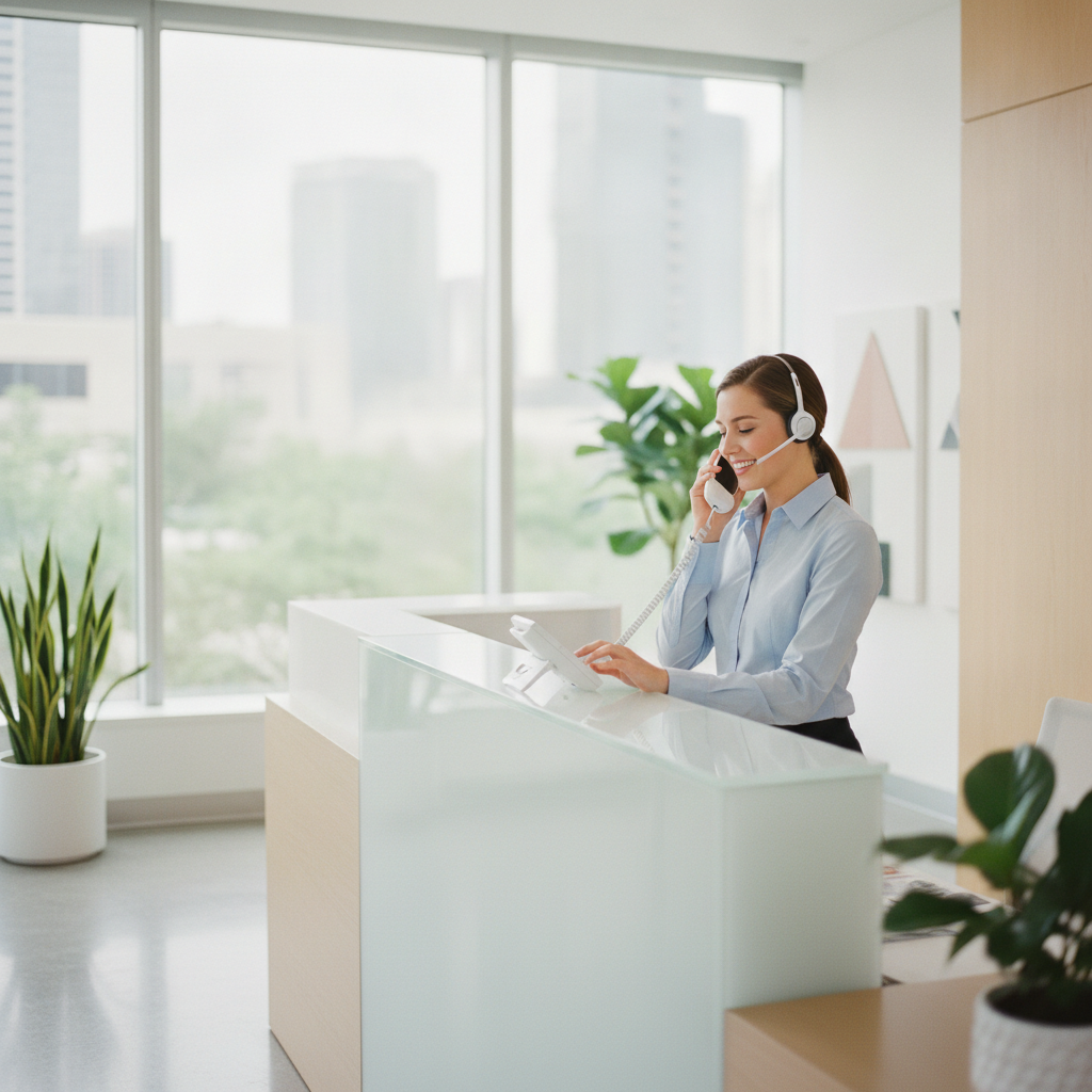 Recepcionista virtual cogiendo el teléfono para dar una cita
